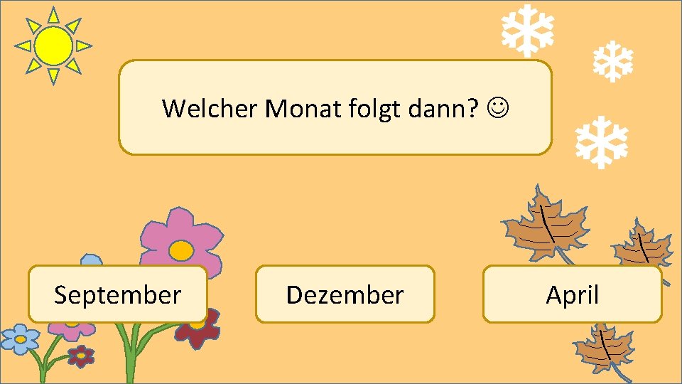 Welcher Monat folgt dann? September Dezember April 