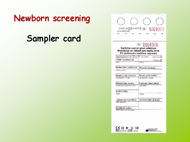 Newborn screening Sampler card 