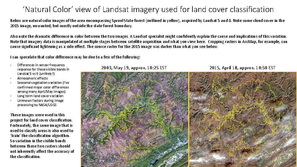 ‘Natural Color’ view of Landsat imagery used for land cover classification Below are natural