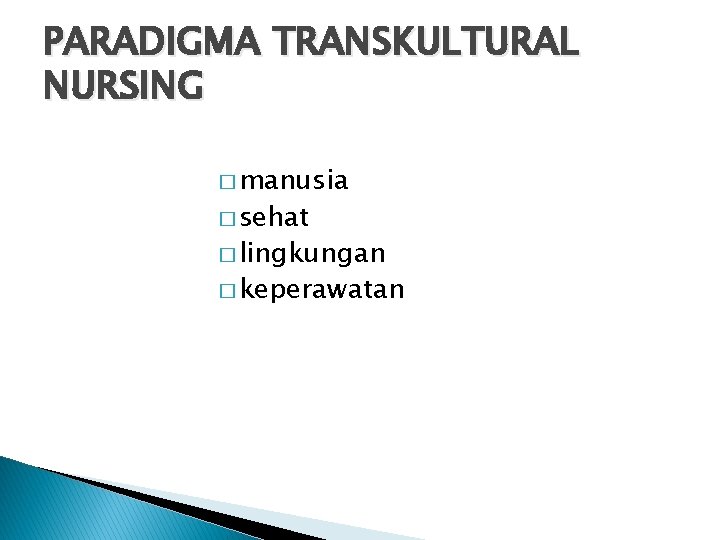 PARADIGMA TRANSKULTURAL NURSING � manusia � sehat � lingkungan � keperawatan 