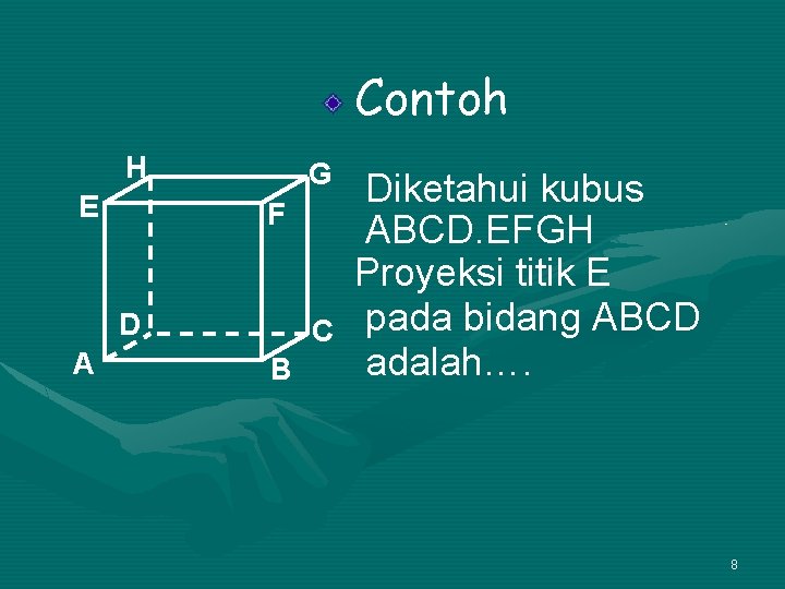 Contoh H E G F D A C B Diketahui kubus ABCD. EFGH Proyeksi