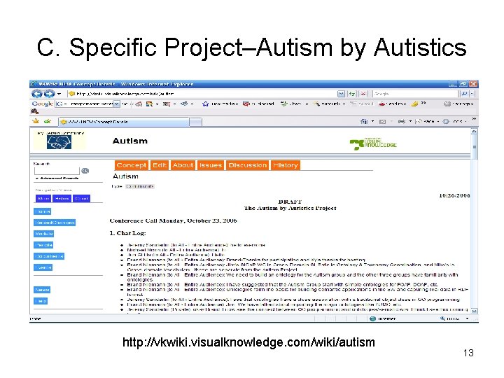 C. Specific Project–Autism by Autistics http: //vkwiki. visualknowledge. com/wiki/autism 13 