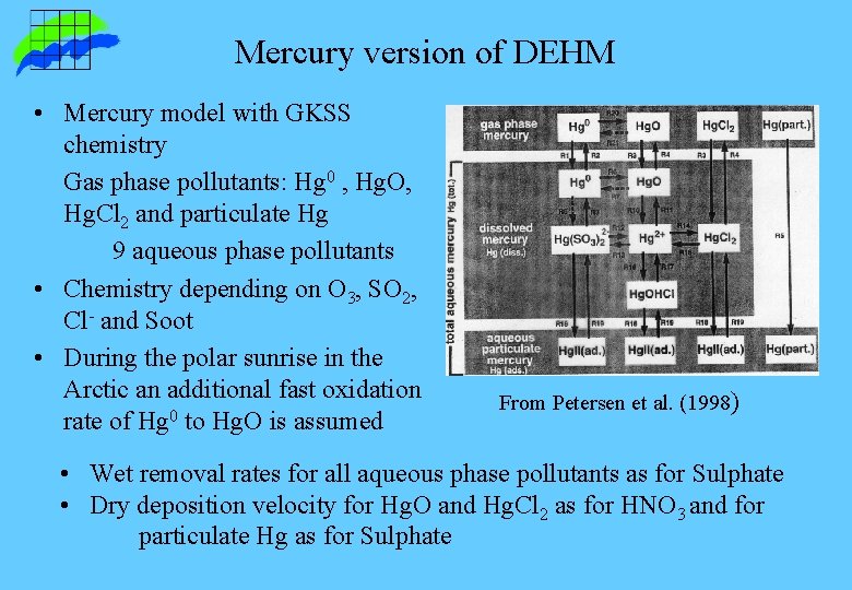 Mercury version of DEHM • Mercury model with GKSS chemistry Gas phase pollutants: Hg Mercury version of DEHM • Mercury model with GKSS chemistry Gas phase pollutants: Hg