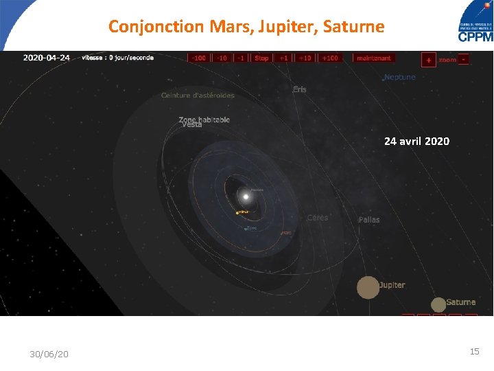 Conjonction Mars, Jupiter, Saturne 24 avril 2020 30/06/20 15 