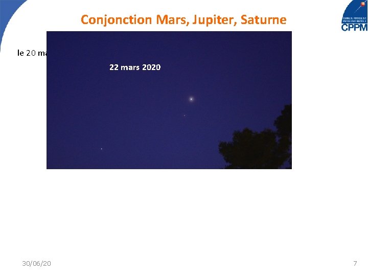 Conjonction Mars, Jupiter, Saturne le 20 mars 2020, de ma fenêtre… Merci le confinement