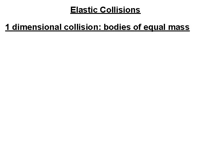 Elastic Collisions 1 dimensional collision: bodies of equal mass 