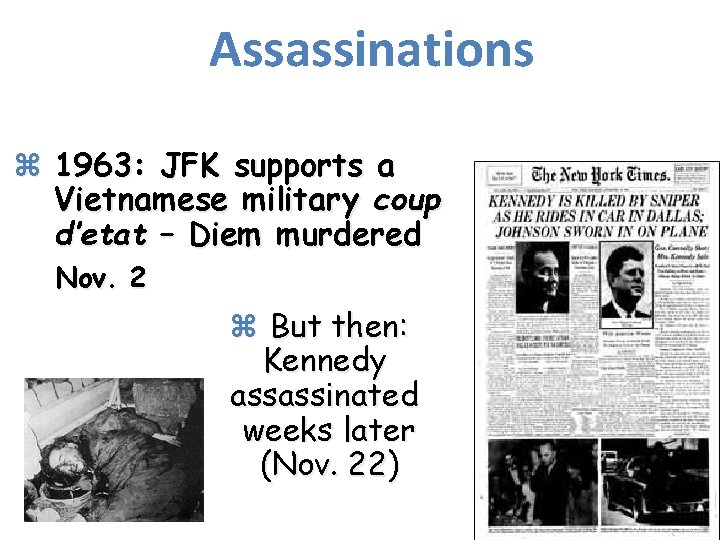 Assassinations z 1963: JFK supports a Vietnamese military coup d’etat – Diem murdered Nov.