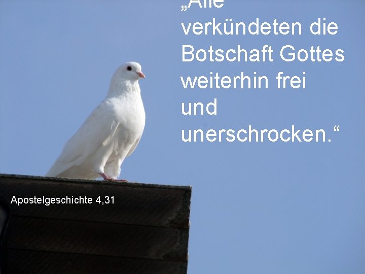 „Alle verkündeten die Botschaft Gottes weiterhin frei und unerschrocken. “ Apostelgeschichte 4, 31 