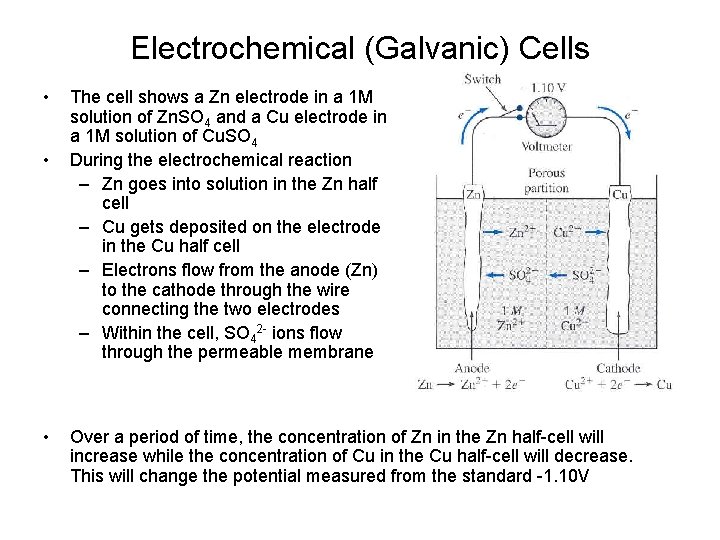 Electrochemical (Galvanic) Cells • • • The cell shows a Zn electrode in a