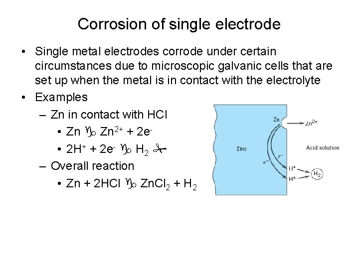 Corrosion of single electrode • Single metal electrodes corrode under certain circumstances due to