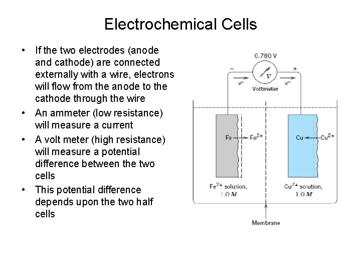 Electrochemical Cells • If the two electrodes (anode and cathode) are connected externally with