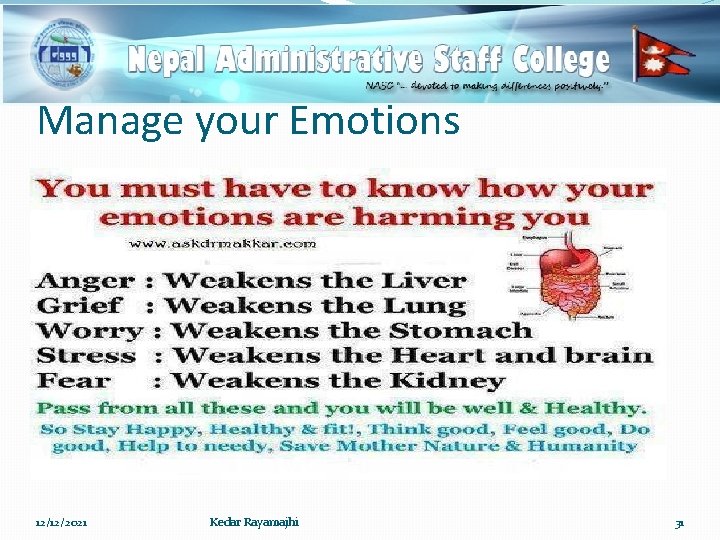 Manage your Emotions 12/12/2021 Kedar Rayamajhi 31 