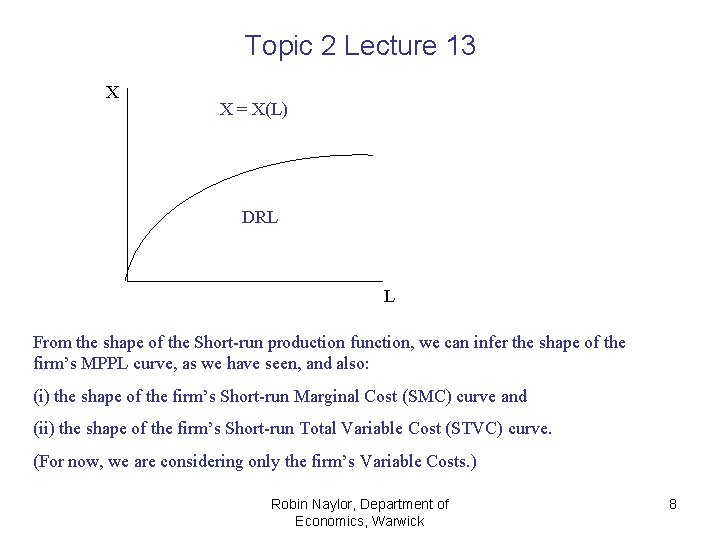 Topic 2 Lecture 13 X X = X(L) DRL L From the shape of