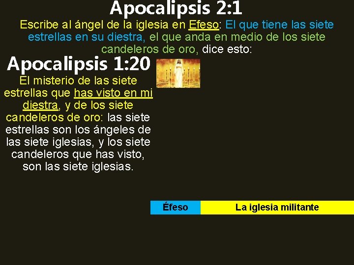 Apocalipsis 2: 1 Escribe al ángel de la iglesia en Efeso: El que tiene