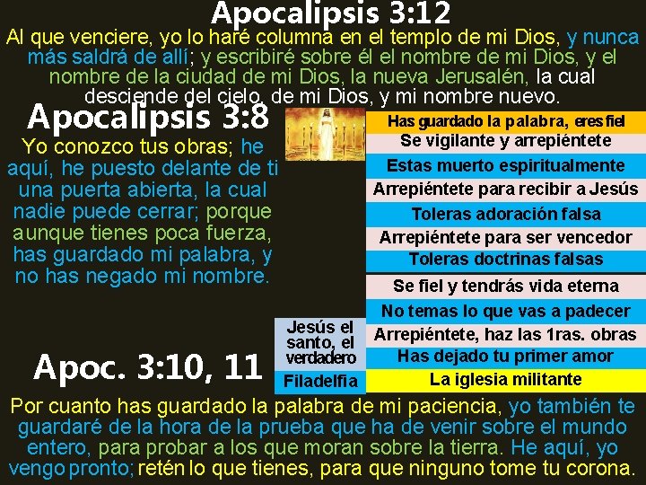 Apocalipsis 3: 12 Al que venciere, yo lo haré columna en el templo de