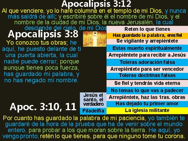 Apocalipsis 3: 12 Al que venciere, yo lo haré columna en el templo de