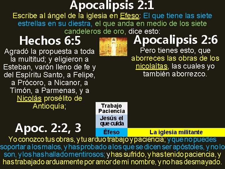 Apocalipsis 2: 1 Escribe al ángel de la iglesia en Efeso: El que tiene