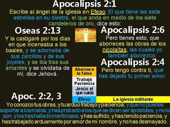 Apocalipsis 2: 1 Escribe al ángel de la iglesia en Efeso: El que tiene