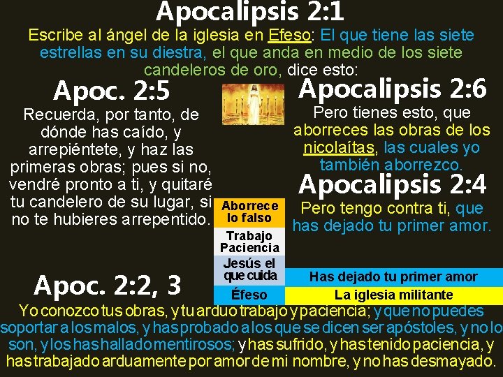 Apocalipsis 2: 1 Escribe al ángel de la iglesia en Efeso: El que tiene