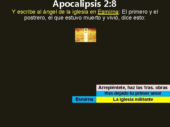 Apocalipsis 2: 8 Y escribe al ángel de la iglesia en Esmirna: El primero