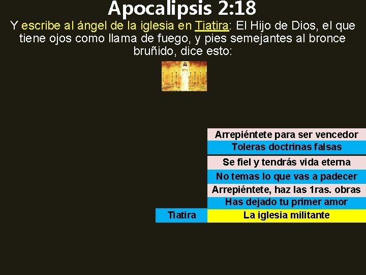 Apocalipsis 2: 18 Y escribe al ángel de la iglesia en Tiatira: El Hijo