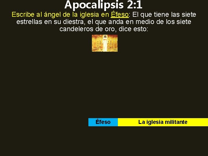 Apocalipsis 2: 1 Escribe al ángel de la iglesia en Éfeso: El que tiene