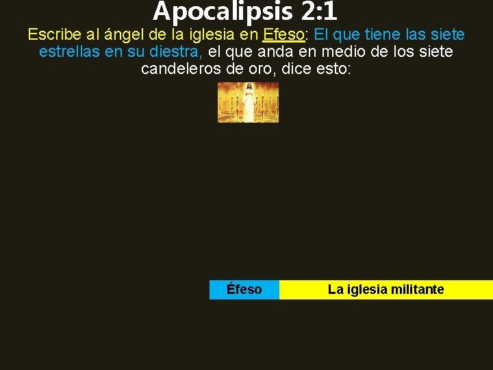 Apocalipsis 2: 1 Escribe al ángel de la iglesia en Efeso: El que tiene