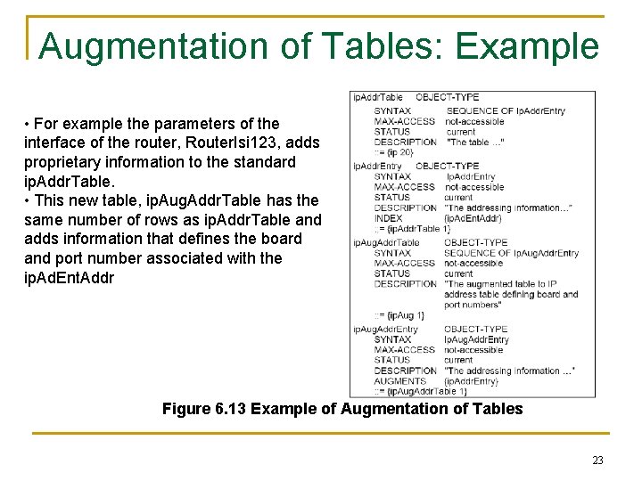 Augmentation of Tables: Example • For example the parameters of the interface of the