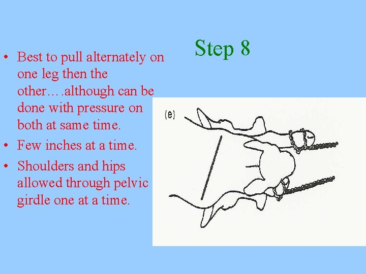 • Best to pull alternately on one leg then the other…. although can