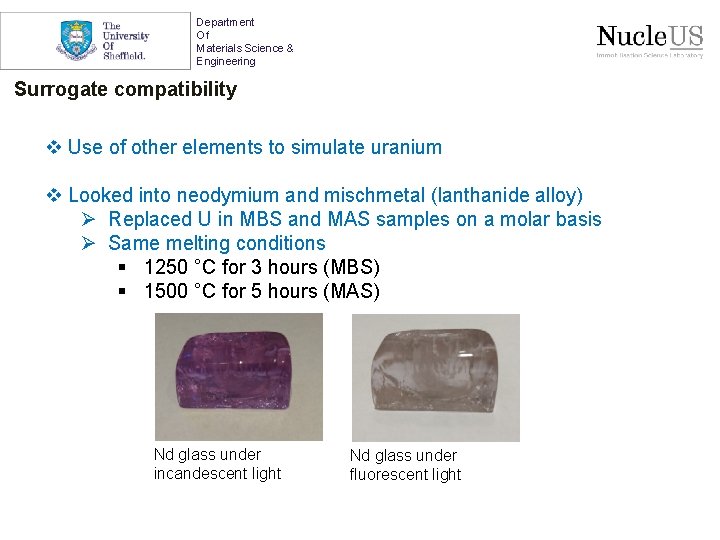 Department Of Materials Science & Engineering Surrogate compatibility v Use of other elements to