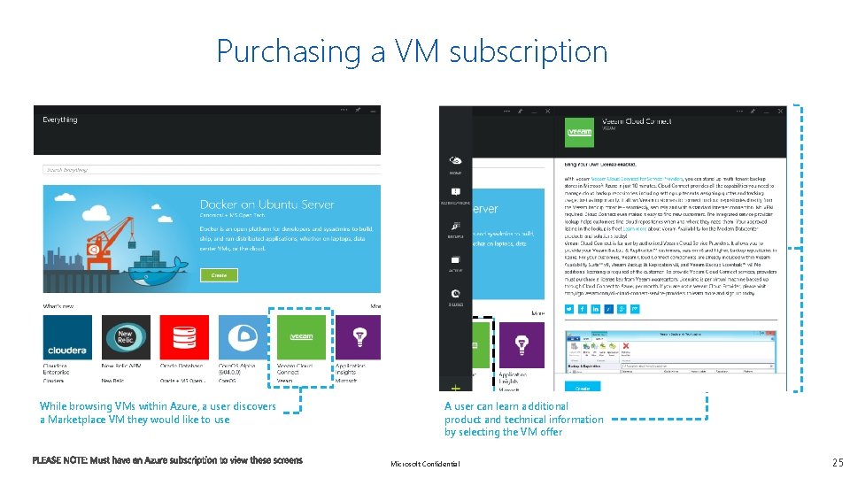 Purchasing a VM subscription While browsing VMs within Azure, a user discovers a Marketplace