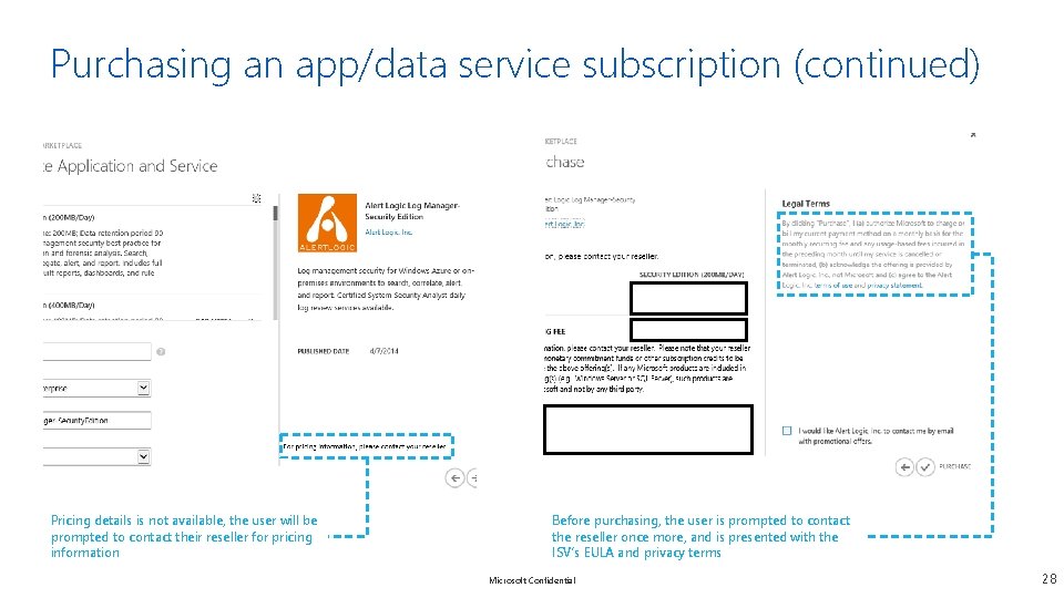 Purchasing an app/data service subscription (continued) Pricing details is not available, the user will