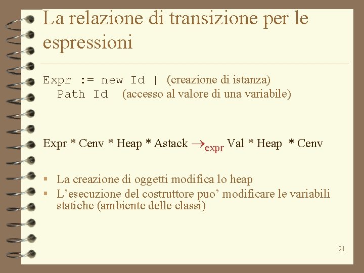 La relazione di transizione per le espressioni Expr : = new Id | (creazione