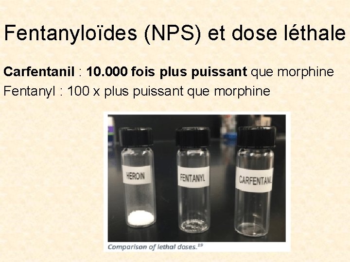 Fentanyloïdes (NPS) et dose léthale Carfentanil : 10. 000 fois plus puissant que morphine