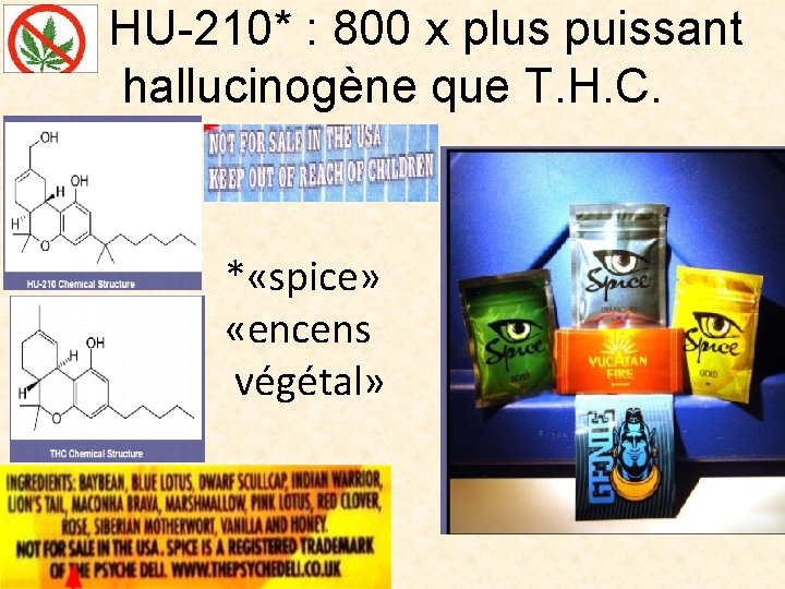 HU-210* : 800 x plus puissant hallucinogène que T. H. C. * «spice» «encens