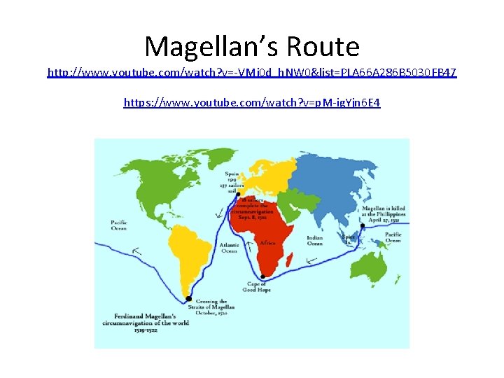 Magellan’s Route http: //www. youtube. com/watch? v=-VMj 0 d_h. NW 0&list=PLA 66 A 286