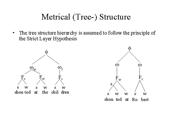 Metrical (Tree-) Structure • The tree structure hierarchy is assumed to follow the principle