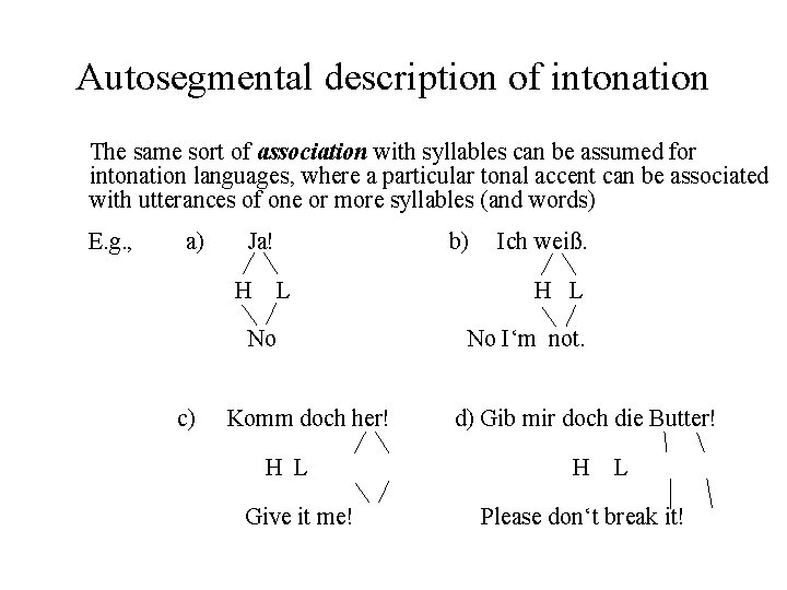 Autosegmental description of intonation The same sort of association with syllables can be assumed