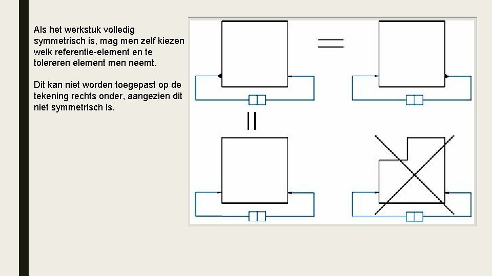 Als het werkstuk volledig symmetrisch is, mag men zelf kiezen welk referentie-element en te