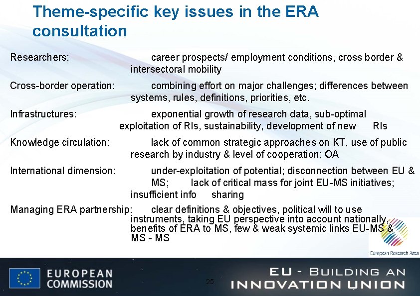 Theme-specific key issues in the ERA consultation Researchers: career prospects/ employment conditions, cross border