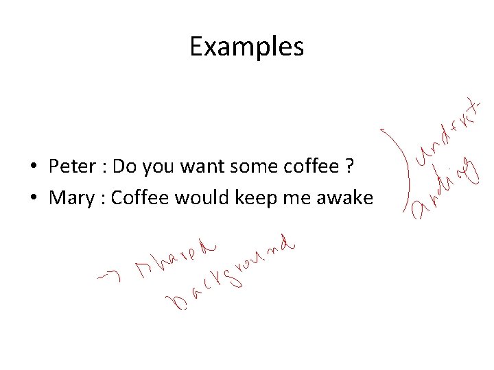 Examples • Peter : Do you want some coffee ? • Mary : Coffee