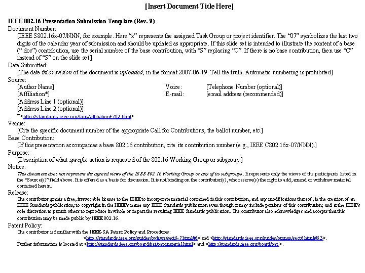 Insert Document Title Here IEEE 802 16 Presentation
