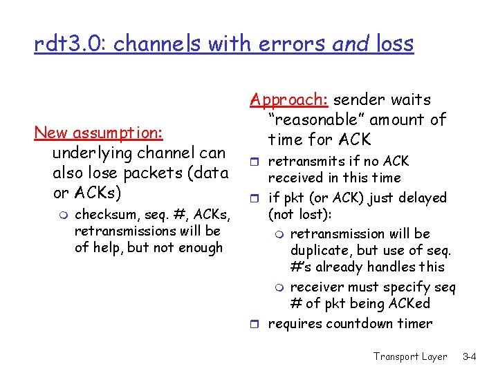 rdt 3. 0: channels with errors and loss New assumption: underlying channel can also