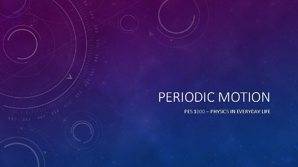 PERIODIC MOTION PES 1000 – PHYSICS IN EVERYDAY LIFE 