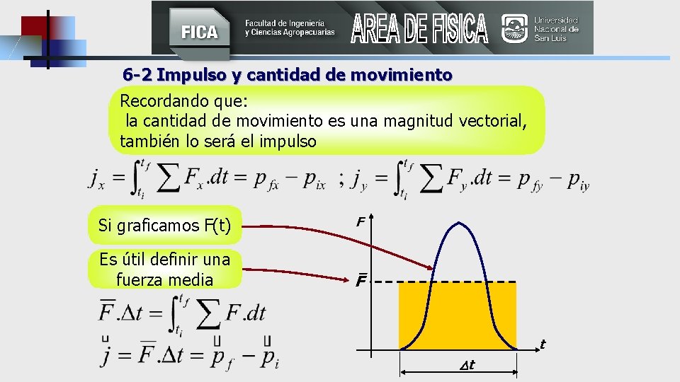 6 -2 Impulso y cantidad de movimiento Recordando que: la cantidad de movimiento es