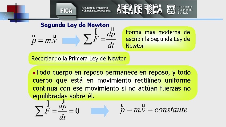 Segunda Ley de Newton Forma mas moderna de escribir la Segunda Ley de Newton