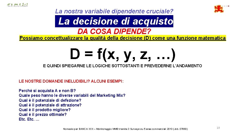 La nostra variabile dipendente cruciale? La decisione di acquisto DA COSA DIPENDE? Possiamo concettualizzare