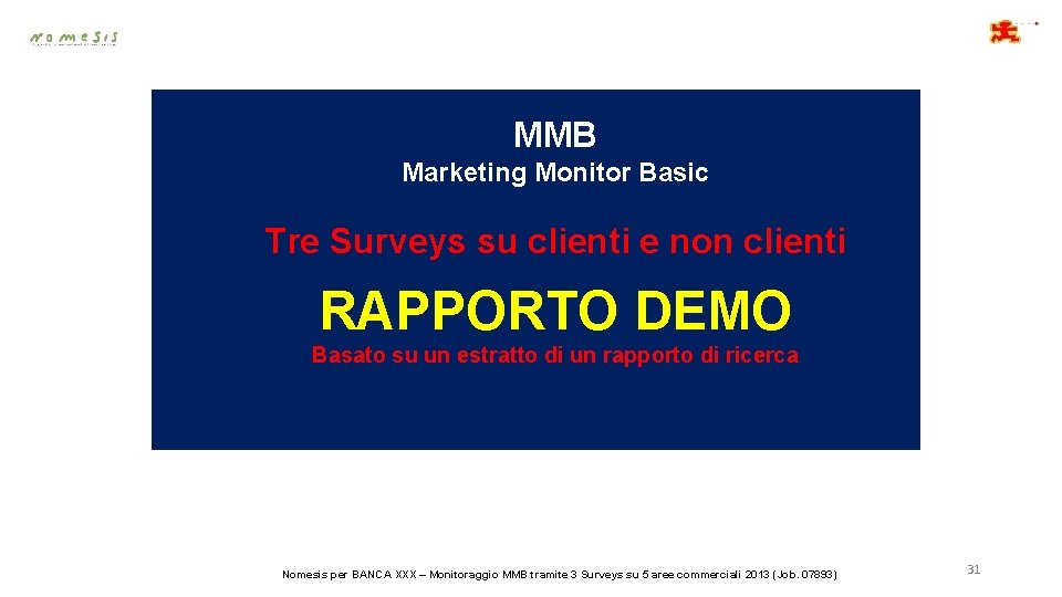 MMB Marketing Monitor Basic Tre Surveys su clienti e non clienti RAPPORTO DEMO Basato
