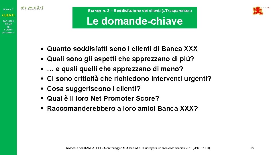 Survey 2 Survey n. 2 – Soddisfazione dei clienti ( «Trasparente» ) CLIENTI Le