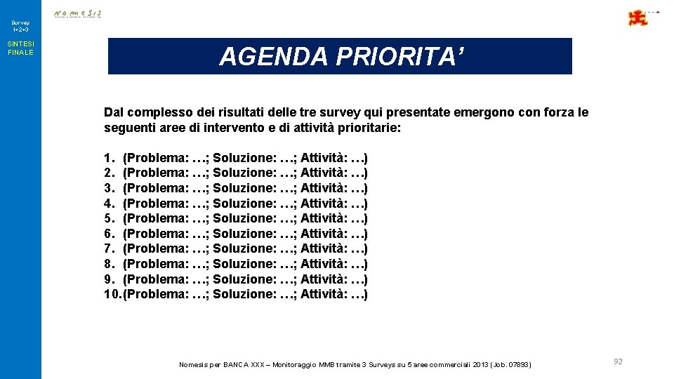 Survey 1+2+3 SINTESI FINALE AGENDA PRIORITA’ Dal complesso dei risultati delle tre survey qui